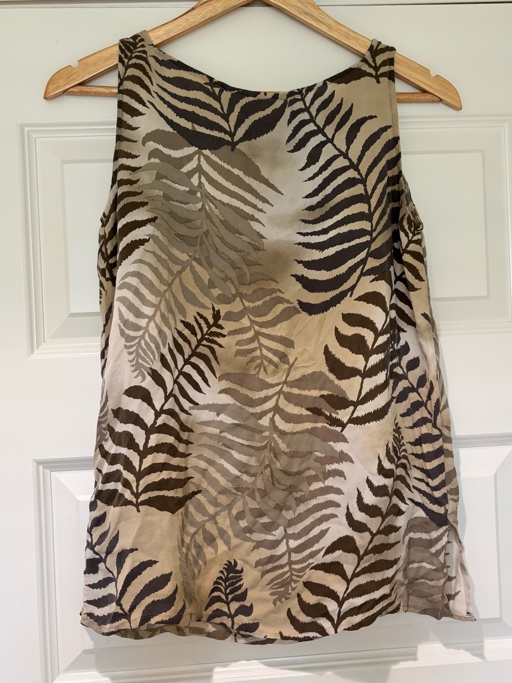 100% Silk Sz S Vintage Diane Gilman Boat Neck Top Green Botanical Fern Print - Picture 3 of 8